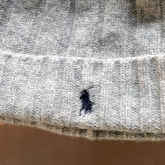 Polo Ralph Lauren Men’s Merino Wool  Cuffed Beanie Signature Logo Grey NEW - Picture 2 of 4